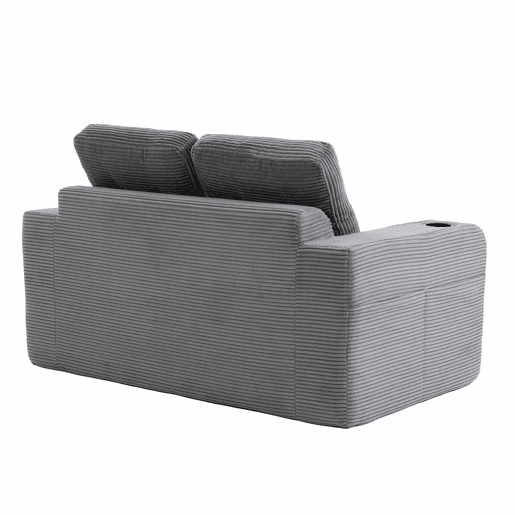 Sofá pufe de 2 lugares - conversível sem estrutura, com porta-copos, bolsos laterais, almofadas acolchoadas e encosto - cinzento