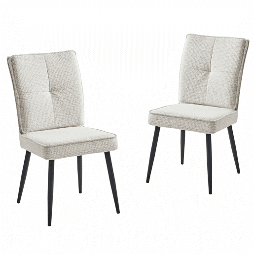 Conjunto de cadeiras de sala de jantar (2 unidades) - Cadeiras de encosto alto com pés de metal, estofadas em tecido xadrez, para sala de jantar e sala de estar - Branco creme