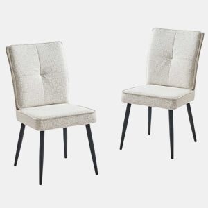 Conjunto de cadeiras de sala de jantar (2 unidades) - Cadeiras de encosto alto com pés de metal, estofadas em tecido xadrez, para sala de jantar e sala de estar - Branco creme