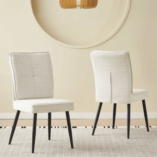 Conjunto de cadeiras de sala de jantar (2 unidades) - Cadeiras de encosto alto com pés de metal, estofadas em tecido xadrez, para sala de jantar e sala de estar - Branco creme