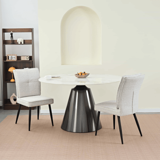 Conjunto de cadeiras de sala de jantar (2 unidades) - Cadeiras de encosto alto com pés de metal, estofadas em tecido xadrez, para sala de jantar e sala de estar - Branco creme