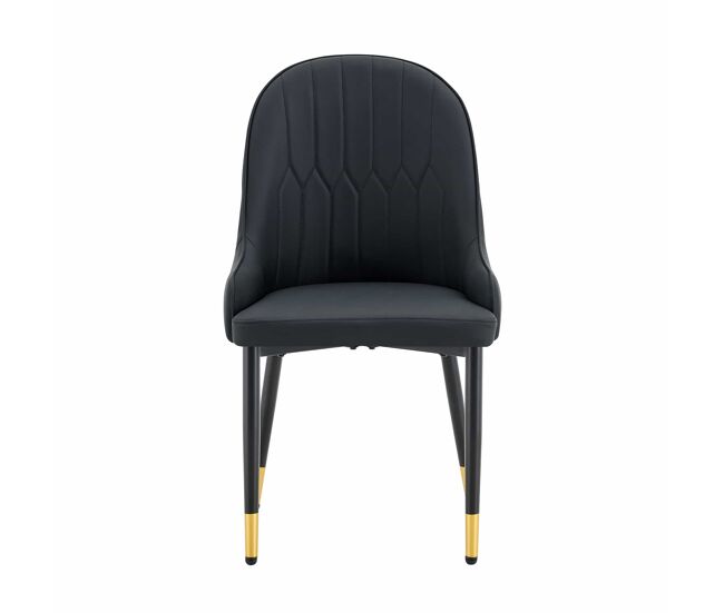 Sillas pu set de 2 - respaldo con diseño de rayo, impermeables, resistentes, fácil mantenimiento, cojín grueso de alta elasticidad - negro