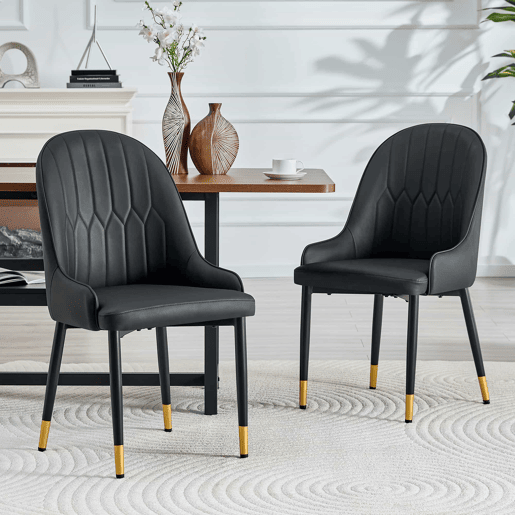 Conjunto de 2 cadeiras em PU - encosto com padrão em forma de raio, impermeáveis, resistentes, de fácil manutenção, almofada espessa de alta elasticidade - preto