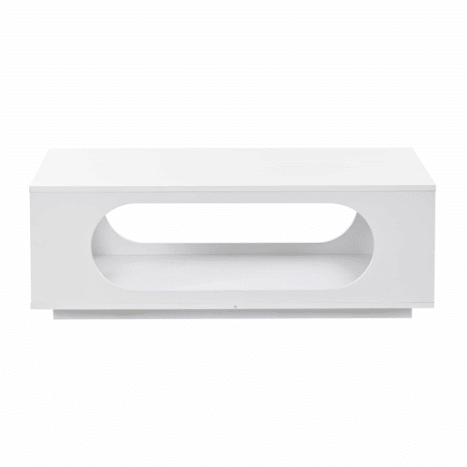 Mesa de centro com iluminação LED 100x50x35 cm - controlo por aplicação, MDF, capacidade de 30 kg, alto brilho, design com aberturas, amplo espaço de arrumação - Branco