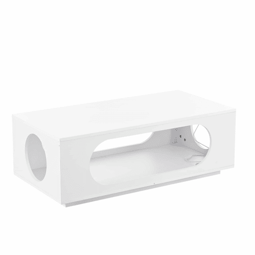 Mesa de centro com iluminação LED 100x50x35 cm - controlo por aplicação, MDF, capacidade de 30 kg, alto brilho, design com aberturas, amplo espaço de arrumação - Branco