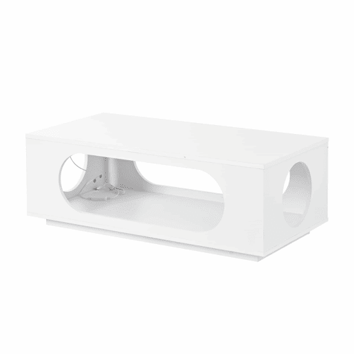 Mesa de centro com iluminação LED 100x50x35 cm - controlo por aplicação, MDF, capacidade de 30 kg, alto brilho, design com aberturas, amplo espaço de arrumação - Branco