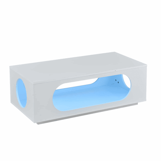 Mesa de centro com iluminação LED 100x50x35 cm - controlo por aplicação, MDF, capacidade de 30 kg, alto brilho, design com aberturas, amplo espaço de arrumação - Branco