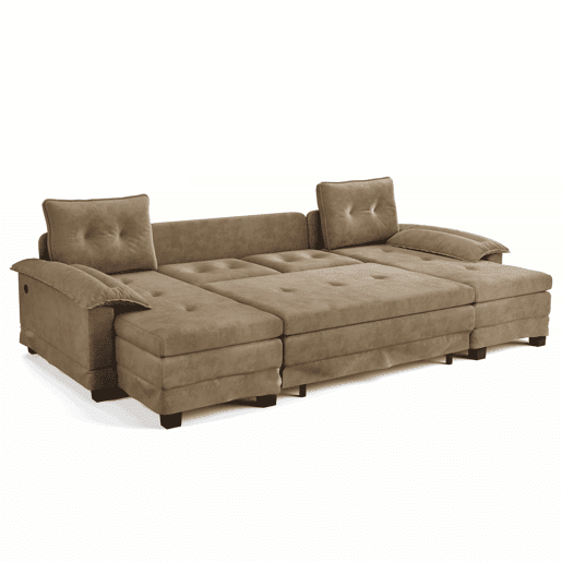 Sofá-cama seccional de 4 lugares, 278 cm - sofá em U convertível com cama extraível, porta USB, braços removíveis, design modular extragrande e moderno - cáqui Sofá-cama seccional de 4 lugares, 278 cm - sofá em U convertível com cama extraível, porta USB, braços removíveis, design modular extragrande e moderno - cáqui
