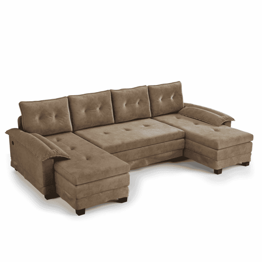 Sofá-cama seccional de 4 lugares, 278 cm - sofá em U convertível com cama extraível, porta USB, braços removíveis, design modular extragrande e moderno - cáqui Sofá-cama seccional de 4 lugares, 278 cm - sofá em U convertível com cama extraível, porta USB, braços removíveis, design modular extragrande e moderno - cáqui