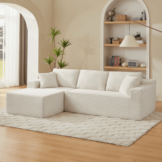 Sofá modular em L de 4 lugares - Espuma viscoelástica, chaise longue extragrande - Branco Sofá modular em L de 4 lugares - Espuma viscoelástica, chaise longue extragrande - Branco