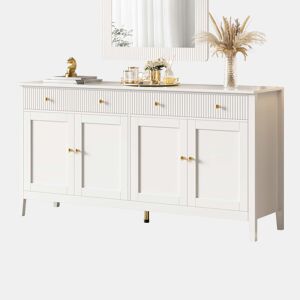Aparador de sala de jantar - 2 gavetas e 4 portas, estilo elegante, puxadores dourados, grande capacidade de arrumação - branco
