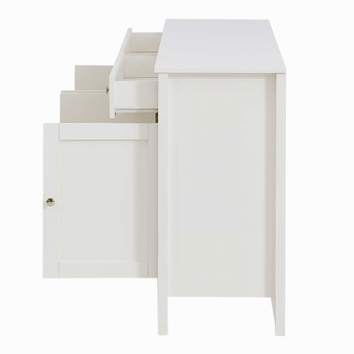 Aparador de sala de jantar - 2 gavetas e 4 portas, estilo elegante, puxadores dourados, grande capacidade de arrumação - branco