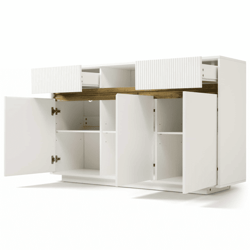 Aparador 140 x 40 x 85 cm - com LED, 2 gavetas, 3 portas, prateleiras ajustáveis, design moderno, sala, corredor, cozinha - branco