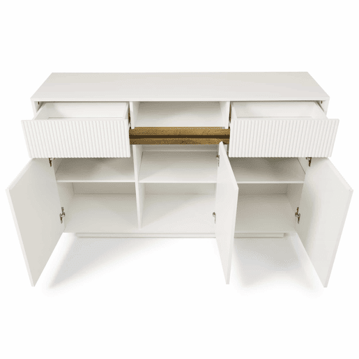 Aparador 140 x 40 x 85 cm - com LED, 2 gavetas, 3 portas, prateleiras ajustáveis, design moderno, sala, corredor, cozinha - branco