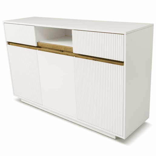 Aparador 140 x 40 x 85 cm - com LED, 2 gavetas, 3 portas, prateleiras ajustáveis, design moderno, sala, corredor, cozinha - branco