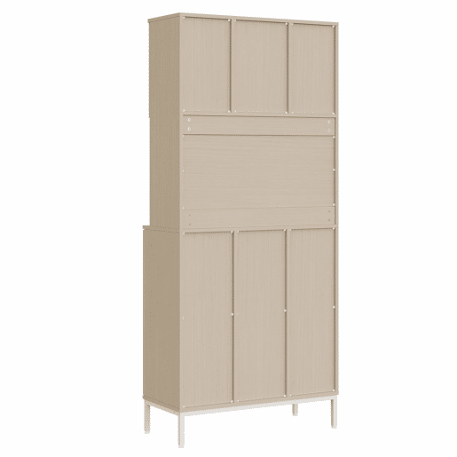 Armário para lixo 80 x 35 x 181 cm - 3 portas, compartimento para resíduos, espaço para micro-ondas, espaço para aspirador, acabamento em madeira clara e branco - Branco