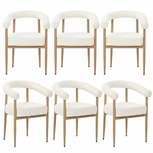 Conjunto de 6 cadeiras de jantar - estofadas e confortáveis, estrutura metálica resistente, design moderno para famílias numerosas - branco