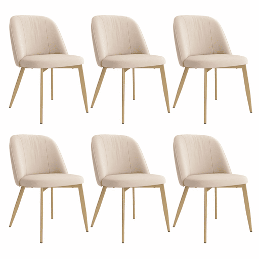 6 cadeiras de sala de jantar - confortáveis, respiráveis, de estilo moderno, estofadas em veludo - bege e dourado