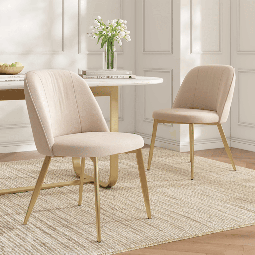 6 cadeiras de sala de jantar - confortáveis, respiráveis, de estilo moderno, estofadas em veludo - bege e dourado