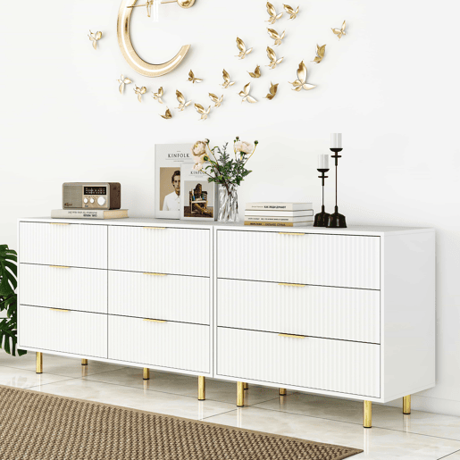 Aparador modular 72 x 200 x 40 cm u2013 com 9 gavetas, design moderno, móvel de arrumação u2013 branco e dourado