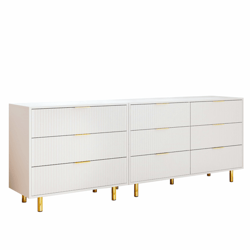 Aparador modular 72 x 200 x 40 cm u2013 com 9 gavetas, design moderno, móvel de arrumação u2013 branco e dourado