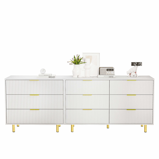 Aparador modular 72 x 200 x 40 cm u2013 com 9 gavetas, design moderno, móvel de arrumação u2013 branco e dourado