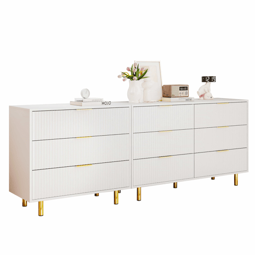 Aparador modular 72 x 200 x 40 cm u2013 com 9 gavetas, design moderno, móvel de arrumação u2013 branco e dourado