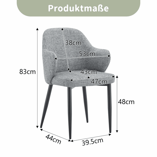 Conjunto de 2 cadeiras de jantar de 83 cm - Encosto envolvente - Cor preta, cinzenta