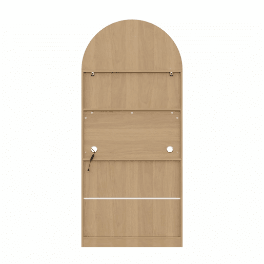 Aparador 80 x 35 x 180 cm - Com LED regulável, portas em rattan, 1 prateleira de exposição, 2 prateleiras de arrumação, 3 gavetas - Cor carvalho claro