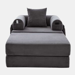Sofá-cama individual - design ergonómico, estrutura metálica estável, almofada incluída - Cinza escuro