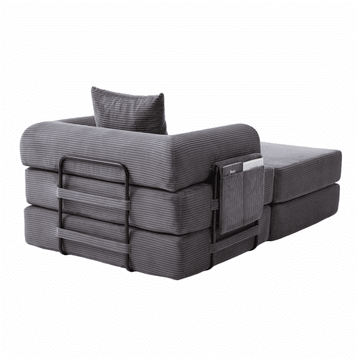 Sofá-cama individual - design ergonómico, estrutura metálica estável, almofada incluída - Cinza escuro