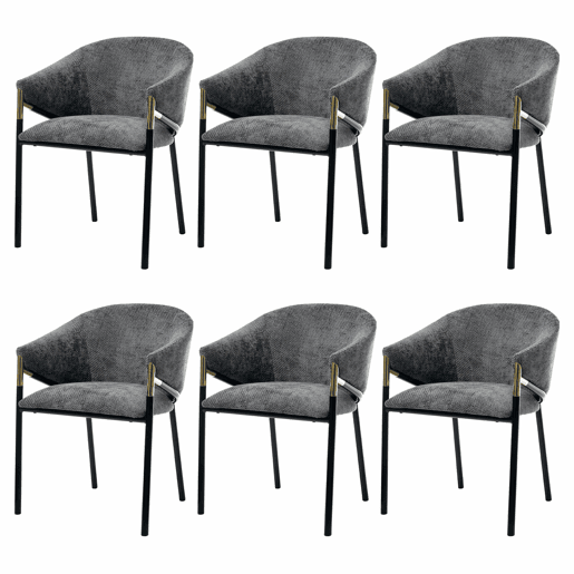 Cadeiras de jantar 6 unidades - confortáveis e respiráveis, modernas, chenille com apoios de braço em aço inoxidável dourado - cinza