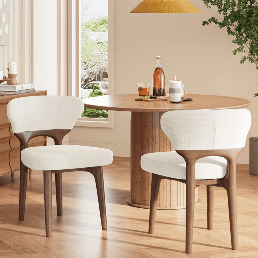 Conjunto de 4 cadeiras de jantar - em madeira maciça, confortáveis e respiráveis, estilo moderno, chenille - bege claro