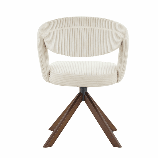 Conjunto de 2 cadeiras retro giratórias - Cadeiras de jantar em tom creme com riscas verticais e pés em madeira maciça na cor nogueira - Cor: Branco, Nogueira
