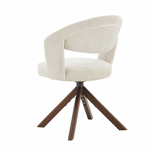 Conjunto de 2 cadeiras retro giratórias - Cadeiras de jantar em tom creme com riscas verticais e pés em madeira maciça na cor nogueira - Cor: Branco, Nogueira