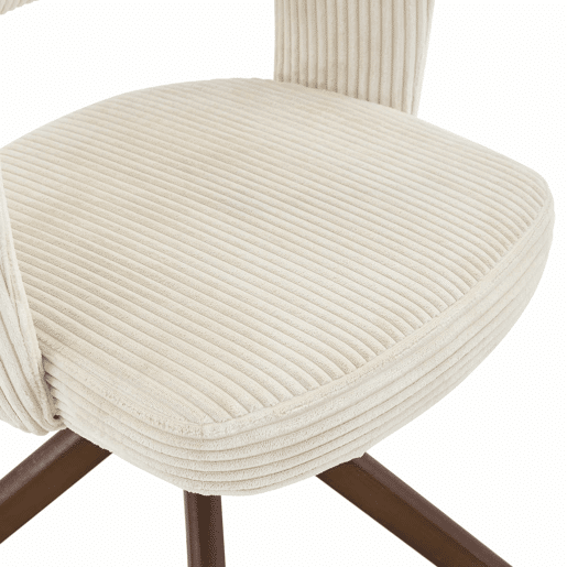 Conjunto de 2 cadeiras retro giratórias - Cadeiras de jantar em tom creme com riscas verticais e pés em madeira maciça na cor nogueira - Cor: Branco, Nogueira