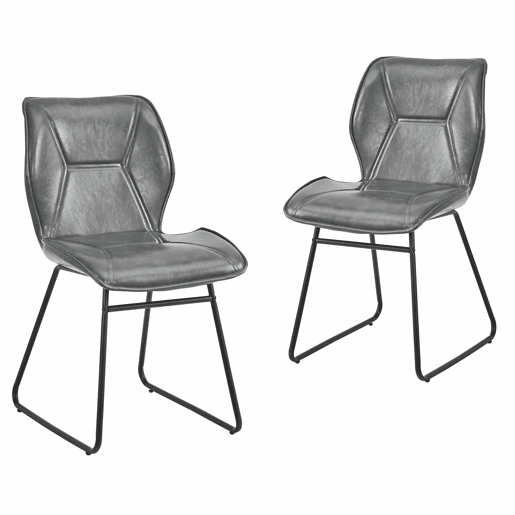 Cadeiras de jantar (2 unidades) - Cadeiras em couro sintético com estrutura metálica, cadeiras estofadas para sala de jantar, sala de estar e escritório - Cinza