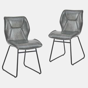 Cadeiras de jantar (2 unidades) - Cadeiras em couro sintético com estrutura metálica, cadeiras estofadas para sala de jantar, sala de estar e escritório - Cinza