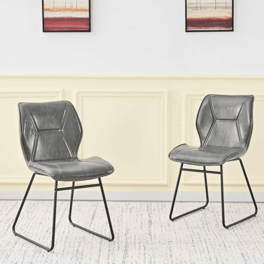 Cadeiras de jantar (2 unidades) - Cadeiras em couro sintético com estrutura metálica, cadeiras estofadas para sala de jantar, sala de estar e escritório - Cinza