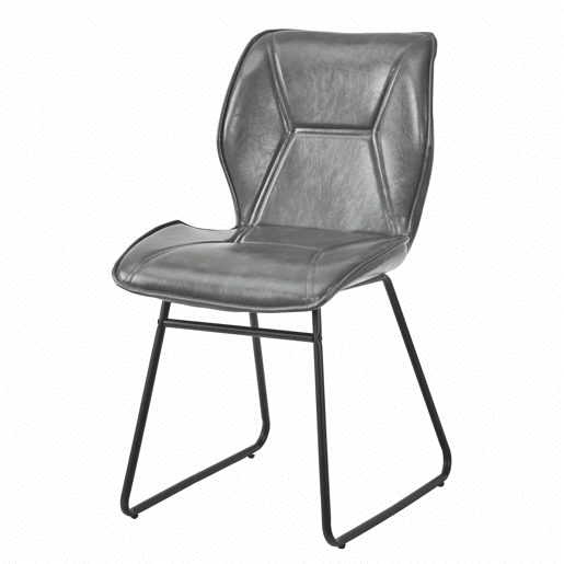 Cadeiras de jantar (2 unidades) - Cadeiras em couro sintético com estrutura metálica, cadeiras estofadas para sala de jantar, sala de estar e escritório - Cinza