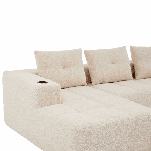 Sofá de canto de 255 cm - clássico, minimalista e confortável, com 3 lugares - bege