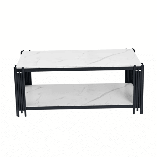 Mesa de centro 114 x 64 x 46 cm - retangular com pés de metal e tampo com efeito mármore, mobiliário moderno - preto e branco