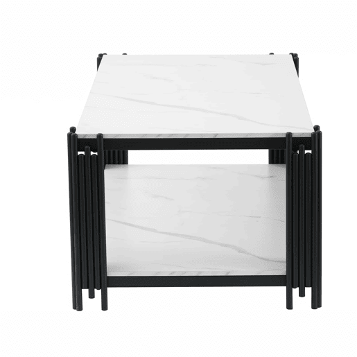 Mesa de centro 114 x 64 x 46 cm - retangular com pés de metal e tampo com efeito mármore, mobiliário moderno - preto e branco
