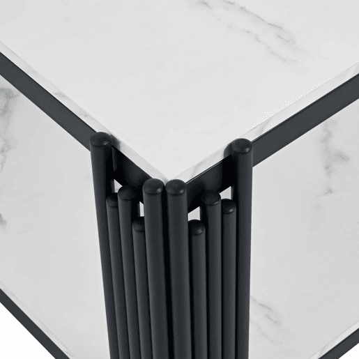 Mesa de centro 114 x 64 x 46 cm - retangular com pés de metal e tampo com efeito mármore, mobiliário moderno - preto e branco