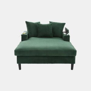 Sofá Lounge de 1 lugar - Multifuncional com chaise longue, porta-copos, iluminação LED, espaço de arrumação e porta USB - Verde-esmeralda