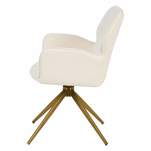 Cadeira de jantar giratória (2 unidades) - Cadeiras com pés de metal, assento em tecido tipo veludo - Branco creme