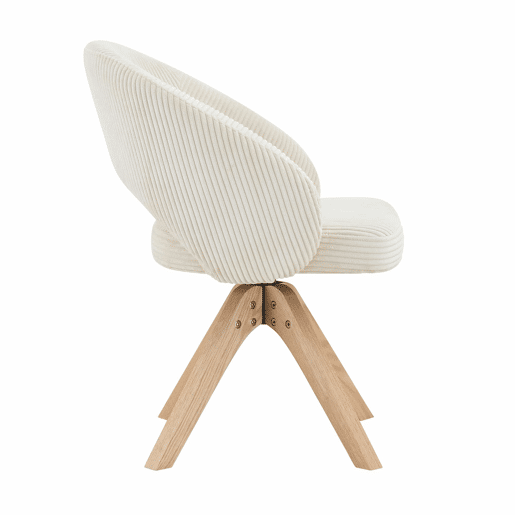 Cadeiras Retro-Luxo, Conjunto de 2 - Estrutura em tecido branco com riscas verticais e pés em madeira maciça, função de rotação silenciosa de 360° e encosto curvo envolvente - Branco, Madeira