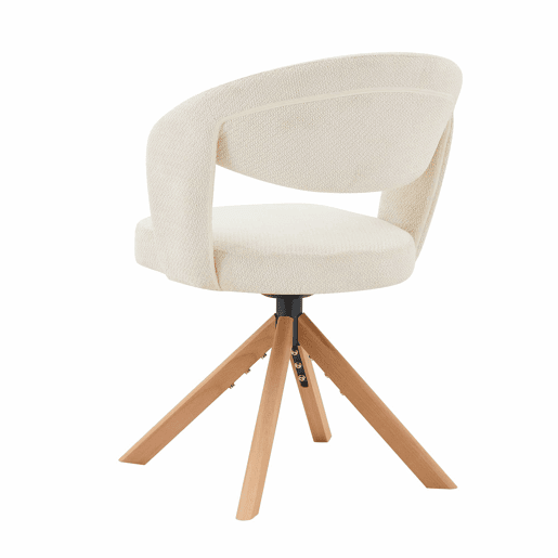 Conjunto de 2 cadeiras giratórias retro de luxo - Estrutura em tecido creme, pés em madeira, encosto curvo, rotação silenciosa de 360° - Branco, Madeira