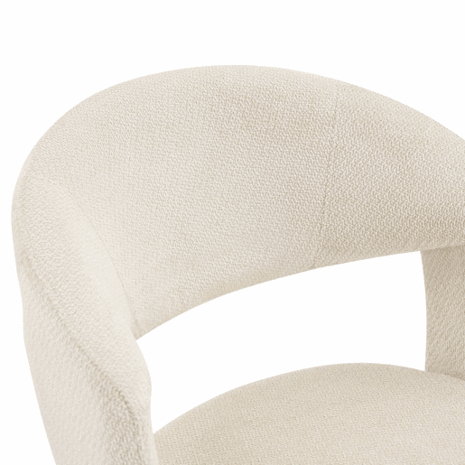 Conjunto de 2 cadeiras giratórias retro de luxo - Estrutura em tecido creme, pés em madeira, encosto curvo, rotação silenciosa de 360° - Branco, Madeira