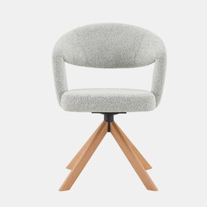 Conjunto de 2 cadeiras Retro-Luxo - Estrutura em tecido cinzento claro, rotação silenciosa de 360°, encosto curvo, pés em madeira - Cinza Claro, Madeira